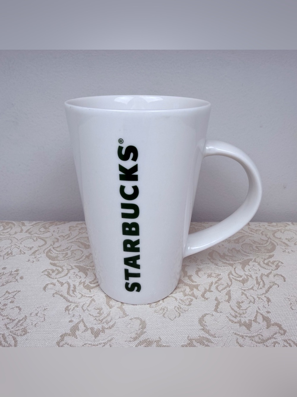 Starbucks White Ceramic Mug with Vertical Green Logo